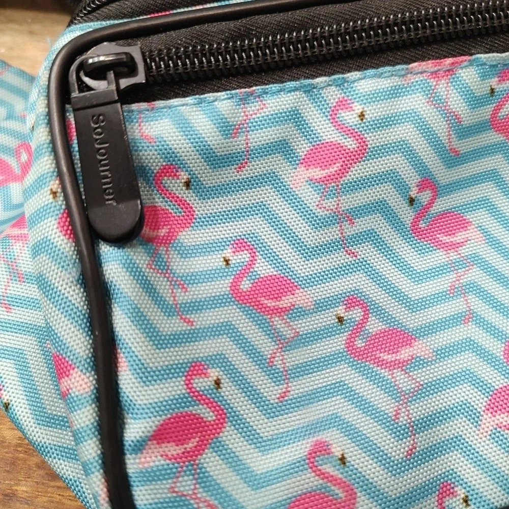 Sojourner Aqua Blue Pink Flamingo Belt Bag Fanny Pack Adjustable Strap Coastal‎